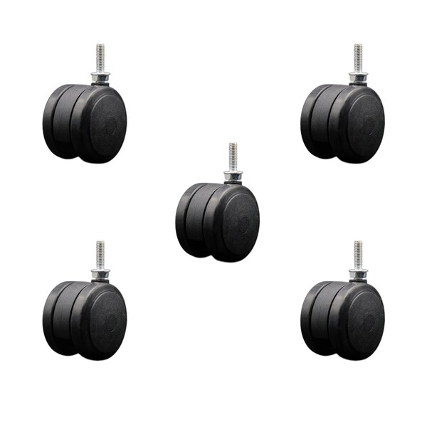 2-3/8'' Black Floor Safe Twin Wheel Casters 5/16 Threaded Stem, 5PK